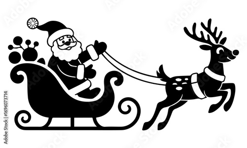 Santa Claus riding sleigh with reindeer silhouette – Christmas holiday illustration