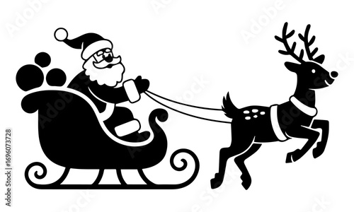 Santa Claus riding sleigh with reindeer silhouette – Christmas holiday illustration