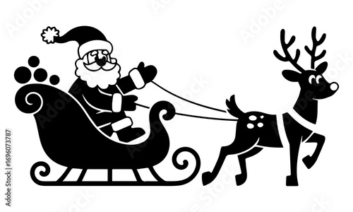 Santa Claus riding sleigh with reindeer silhouette – Christmas holiday illustration
