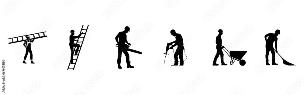 Naklejka premium Silhouettes of Laborer Tools