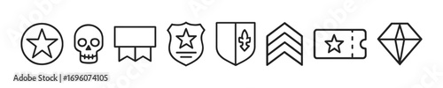 Shooter game ranks vector outline icon set