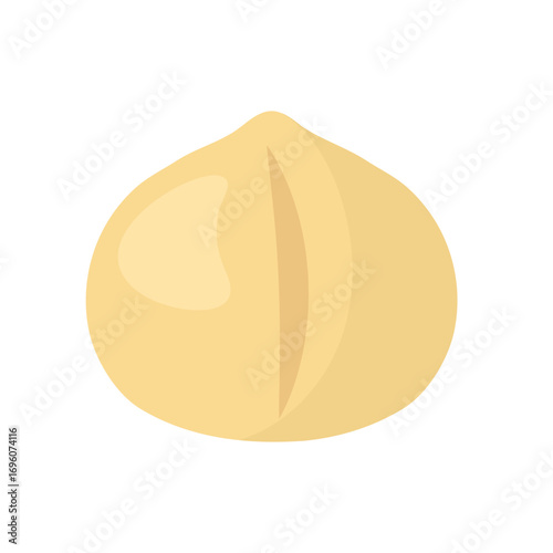 Peeled macadamia nut isolated on white background. Healthy snack clipart in cartoon style. Vector illustration