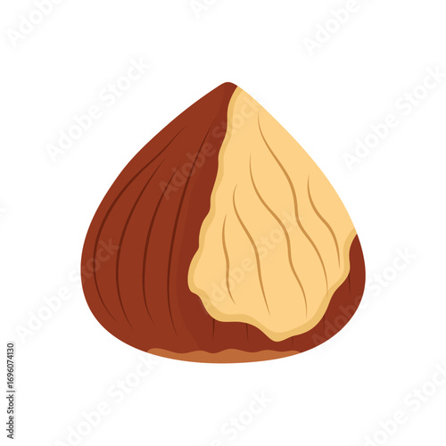 Chestnut in cartoon style isolated on white background. Healthy snack clipart. Half peeled chestnut food. Healthy snack clipart. Vector illustration