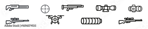 sniper rifle items vector outline icon set