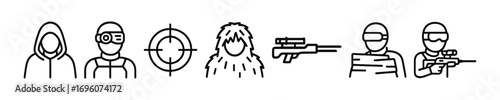 soldiers with guns equipped vector outline icons