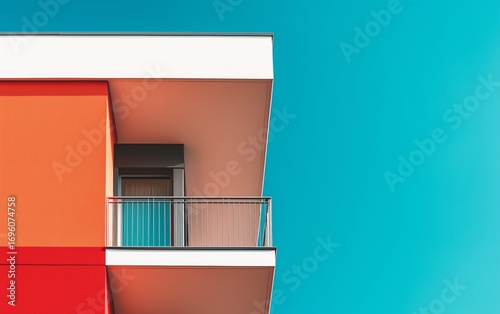 Modern Architectural Design of a Colorful Building Against a Clear Blue Sky i...