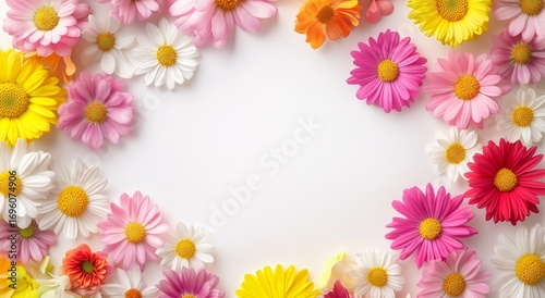 Colorful Arrangement of Different Flowers on a White Background Creating a Vi...