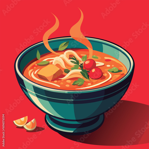 Delicious steaming bowl of soup.