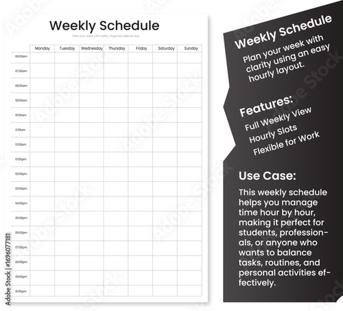Weekly Planner Schedule Template Printable Organization Calendar Agenda Time Management Productivity Daily Task