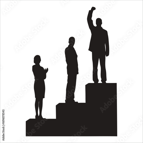 Business success podium silhouette with people standing on ascending steps