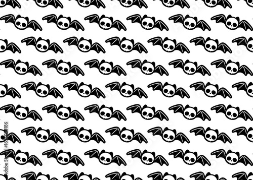 Seamless vector pattern of baby bat skulls in black and white.
