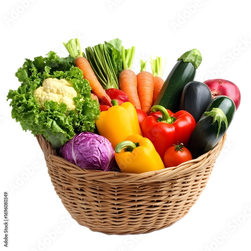 Fresh Vegetables in a Basket isolated on a transparent background.