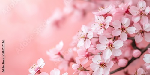 Beautiful Cherry Blossoms Bloom in Spring Against a Soft Pink Background in a...