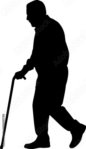 Elderly Man Walking with Cane Silhouette