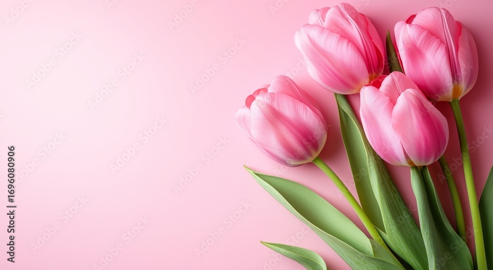 Naklejka premium Pink Tulips Arranged on a Soft Pink Background for a Bright and Cheerful Display