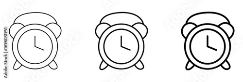 Vector art of three alarm clocks, each with a slightly different line thickness, creating a simple and clean illustration