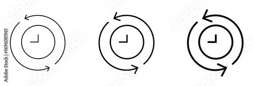 Vector art of clock icon with arrows circling around it symbolizes time, cycle, or process, simple and clean design for various applications