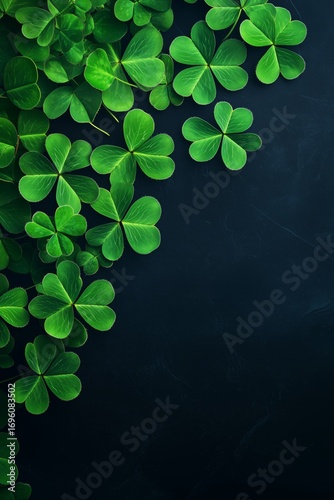 Green Clover Leaves Layout on Dark Background for Decoration or Nature Themes