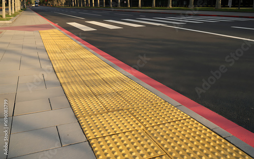 Tactile paving and crosswalk guide visually impaired pedestrians safety accessibility urban street