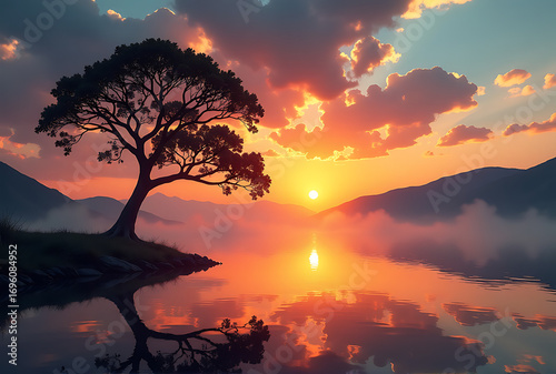 sunset over the lake