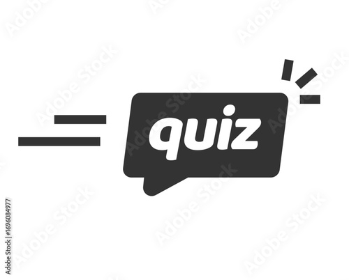 Quiz game time black logo icon simple vector graphic, fast quick survey bubble pictogram sign symbol, questionnaire test text illustration minimal design
