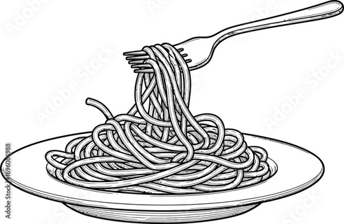Delicious spaghetti twirled on a fork above a plate, a classic Italian meal ready to enjoy.