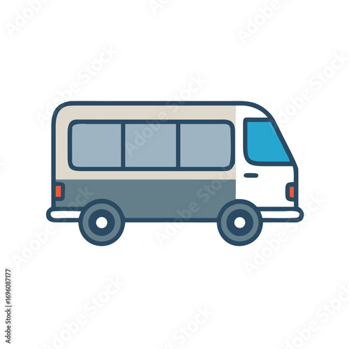 Stock vector illustration of a passenger van vehicle minibus transportation auto for travel and tourism