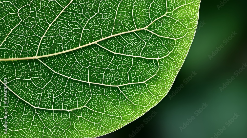 Fototapeta premium Close-Up of Detailed Green Leaf Texture Showcasing Veins and Cellular Structure in Nature s Beauty