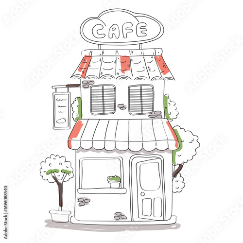 Hand Drawn Cute Coffee Shop Vector Illustration