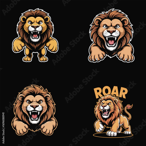 Fierce lions roaring with aggression aggressive