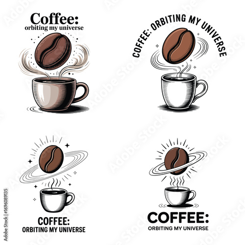 Coffee bean orbiting cup with steam vector
