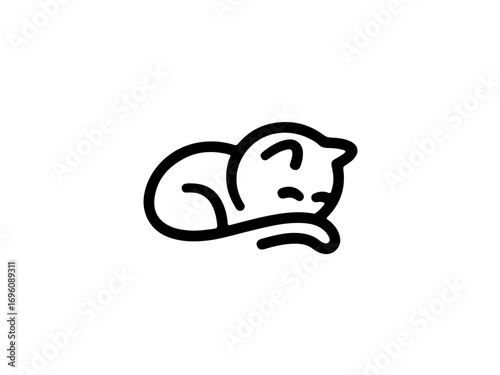 Adorable sleeping cat icon, a simple and charming minimalist line art drawing for pet lovers and cozy themes.