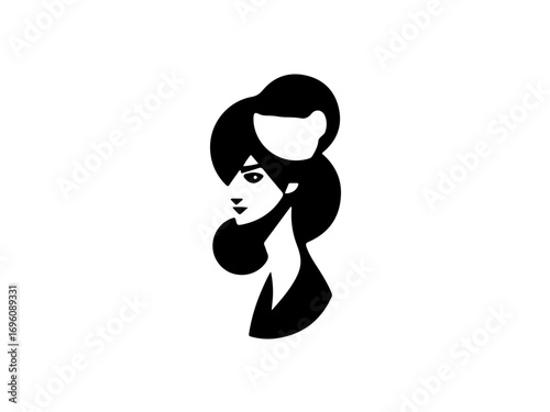 Elegant stylized female profile with dramatic hair, conveying sophistication and modern design.