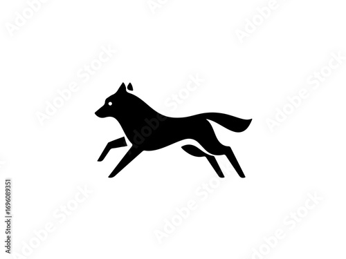 Dynamic black wolf silhouette captures primal energy and wild spirit, perfect for modern branding.