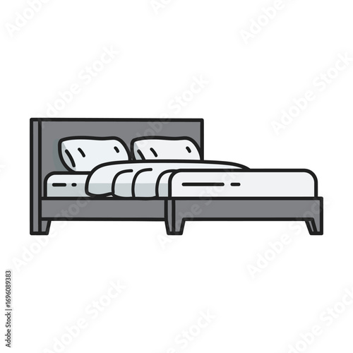 Modern bed with pillows in restful gray tones, perfect for sleep-related design projects or home decor concepts