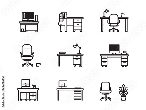 Office desk ergonomic design vector concept