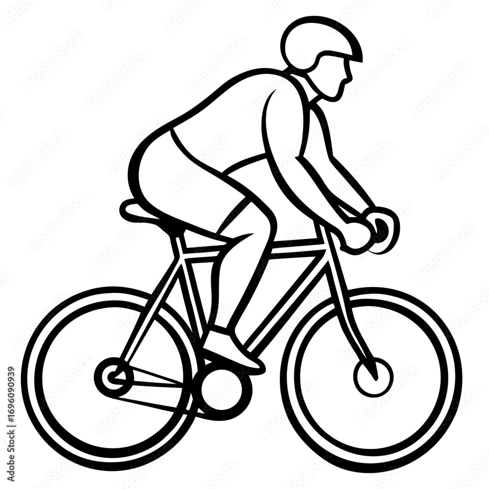 Fototapeta premium Cyclist riding bicycle vector illustration for cycling sports and recreation activities outline drawing design