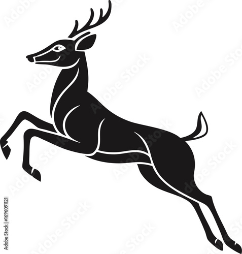 black silhouette vector of deer bounding silhouette clean flat design