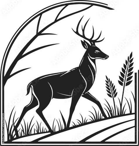 black silhouette vector of deer emblem logo simple clean flat design
