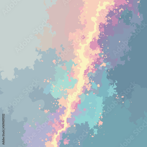 Opalized silica play-of-color seam with fire flashes, palette: opal white, iridescent pink, teal, cream