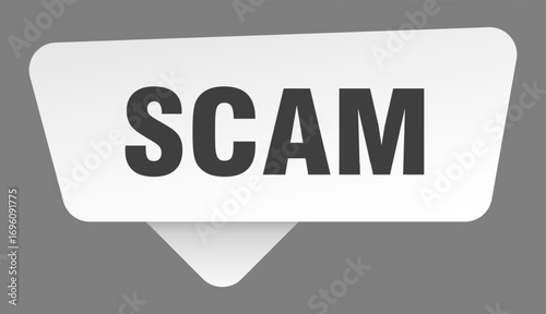 scam sign. scam white sticker isolated on gray background
