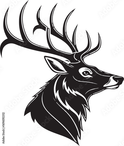 black silhouette vector of deer crest with antlers emblem logo minimal