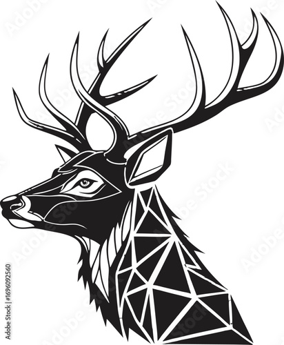 black silhouette vector of deer head logo with geometric style clean