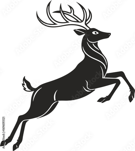 black silhouette vector of deer mid leap simple clean flat silhouette