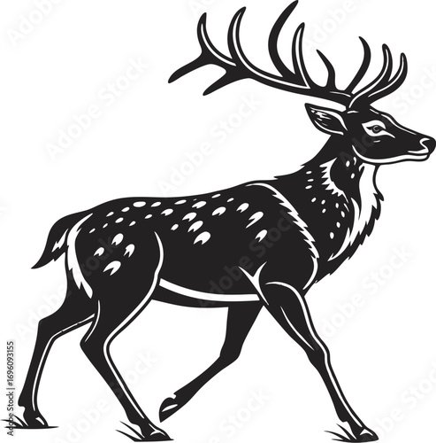 black silhouette vector of deer with full antlers simple clean design