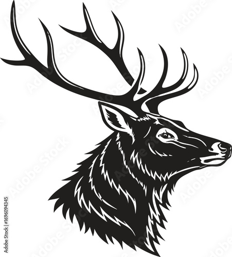 black silhouette vector of stag head profile with antlers simple logo