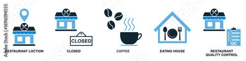 set of restaurant icon vectors for food and beverage, catering, and dining themes. These modern, simple icons are perfect for menus, apps, and websites to represent various culinary concepts.