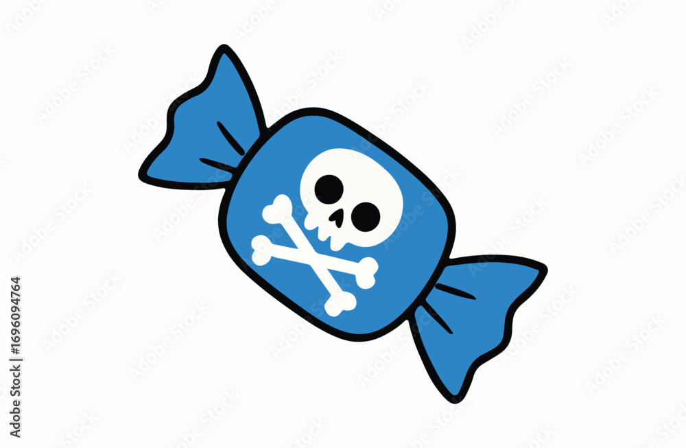 Obraz premium Spooky Blue Halloween Candy Featuring a Skull and Crossbones Design Perfect for Trick or Treating