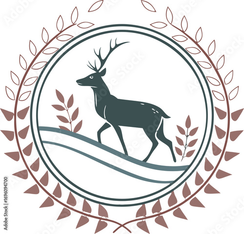 flat vector of deer badge icon minimal clean simple illustration