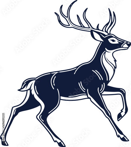 flat vector of deer buck silhouette with graceful antlers minimal
